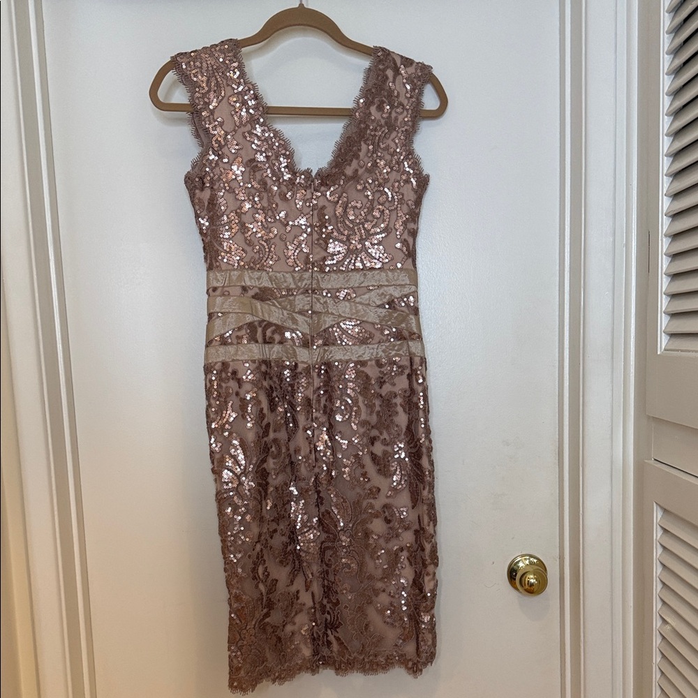 Tadashi Shoji Sparkling Sequin knee length Dress in Dusty Rose color - Picture 5 of 10